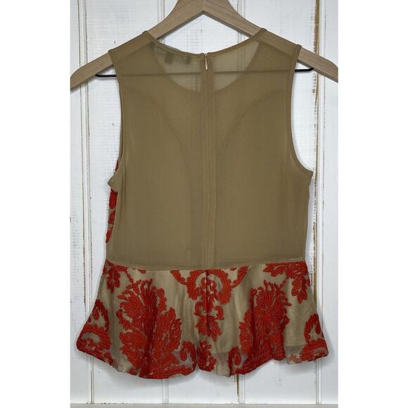 For Love & Lemons Red Floral Lace Nude Illusions Sheer Mesh Peplum Tank Top Sz S - Picture 2 of 11